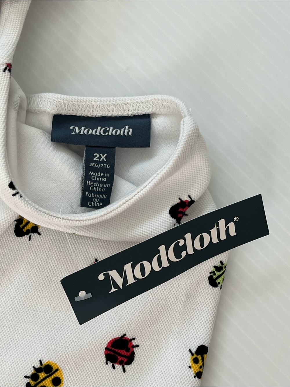 ModCloth NWT Upstate For The Weekend Tennis Dress White Multicolor Ladybugs 2X - Picture 3 of 8